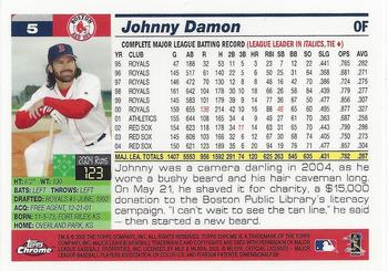 2005 Topps Chrome #5 Johnny Damon Back