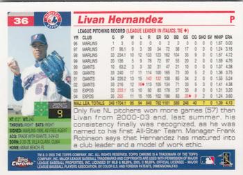 2005 Topps Chrome #36 Livan Hernandez Back