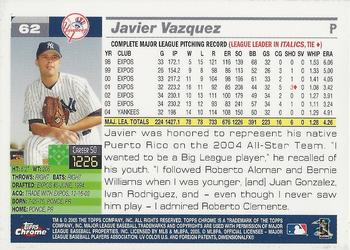 2005 Topps Chrome #62 Javier Vazquez Back