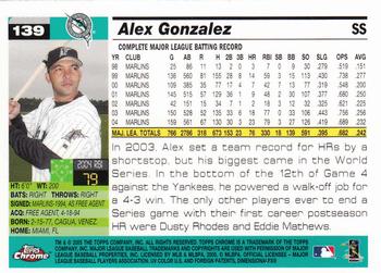 2005 Topps Chrome #139 Alex Gonzalez Back