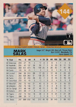 1992 Fleer #144 Mark Salas Back