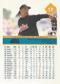 1992 Fleer #17 Jose Mesa Back