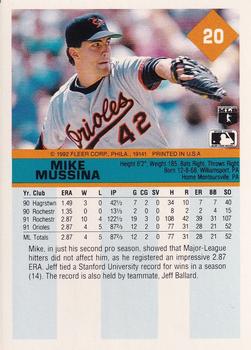 1992 Fleer #20 Mike Mussina Back
