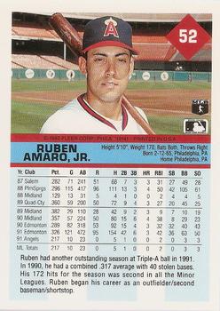 1992 Fleer #52 Ruben Amaro, Jr. Back