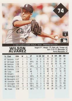 1992 Fleer #74 Wilson Alvarez Back
