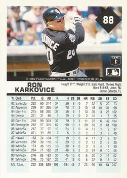 1992 Fleer #88 Ron Karkovice Back