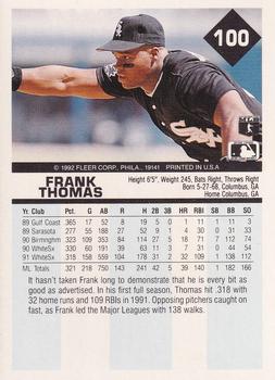 1992 Fleer #100 Frank Thomas Back