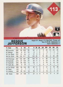 1992 Fleer #113 Reggie Jefferson Back