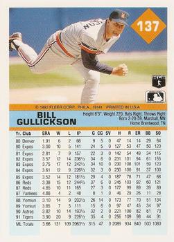 1992 Fleer #137 Bill Gullickson Back