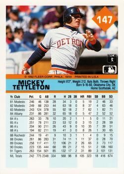 1992 Fleer #147 Mickey Tettleton Back