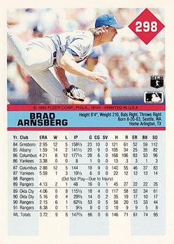 1992 Fleer #298 Brad Arnsberg Back