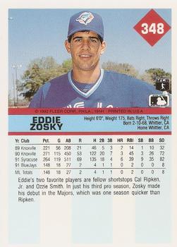 1992 Fleer #348 Eddie Zosky Back