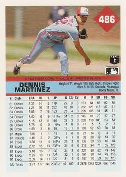 1992 Fleer #486 Dennis Martinez Back