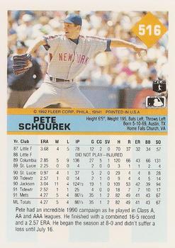 1992 Fleer #516 Pete Schourek Back