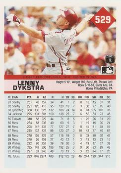 1992 Fleer #529 Lenny Dykstra Back
