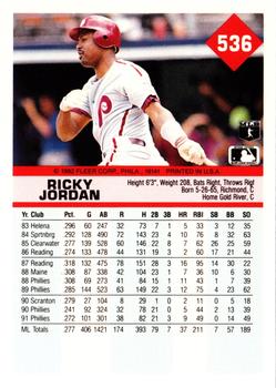 1992 Fleer #536 Ricky Jordan Back