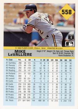 1992 Fleer #558 Mike LaValliere Back