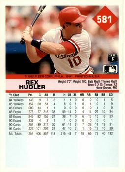 1992 Fleer #581 Rex Hudler Back