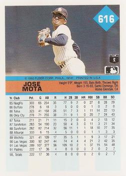 1992 Fleer #616 Jose Mota Back