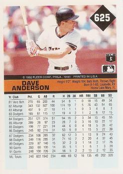 1992 Fleer #625 Dave Anderson Back