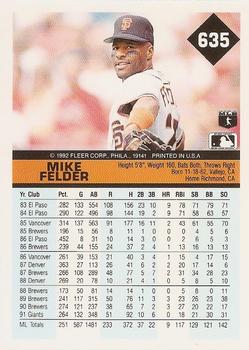 1992 Fleer #635 Mike Felder Back
