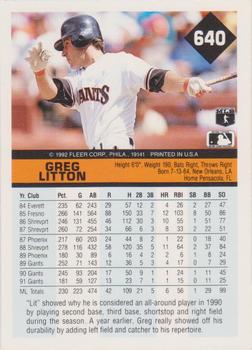 1992 Fleer #640 Greg Litton Back