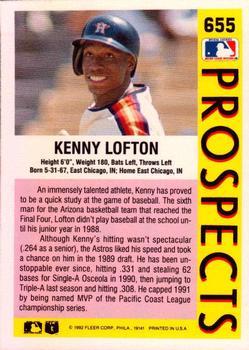 1992 Fleer #655 Kenny Lofton Back