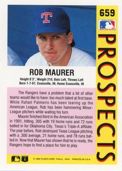 1992 Fleer #659 Rob Maurer Back