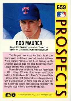 1992 Fleer #659 Rob Maurer Back