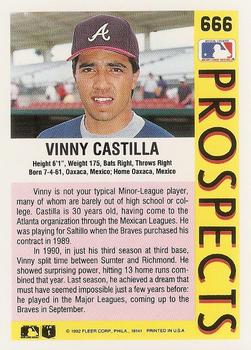 1992 Fleer #666 Vinny Castilla Back