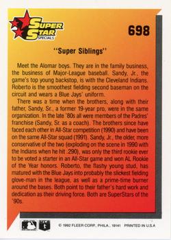 1992 Fleer #698 Super Siblings (Roberto Alomar / Sandy Alomar, Jr.) Back