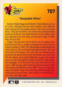 1992 Fleer #707 Designated Hitters (Harold Baines / Wade Boggs) Back