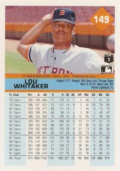 1992 Fleer #149 Lou Whitaker Back