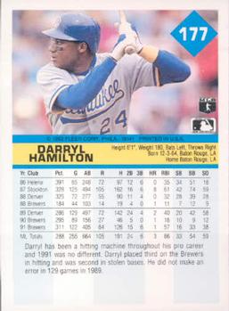 1992 Fleer #177 Darryl Hamilton Back