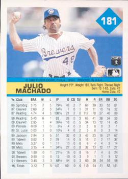 1992 Fleer #181 Julio Machado Back