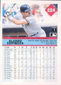 1992 Fleer #224 Alvaro Espinoza Back