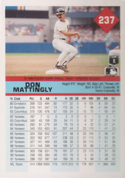 1992 Fleer #237 Don Mattingly Back