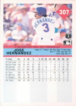 1992 Fleer #307 Jose Hernandez Back