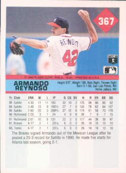 1992 Fleer #367 Armando Reynoso Back