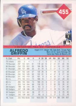 1992 Fleer #455 Alfredo Griffin Back
