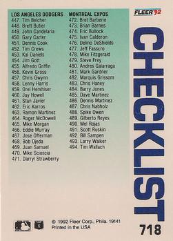 1992 Fleer #718 Checklist: Reds / Astros / Dodgers / Expos Back