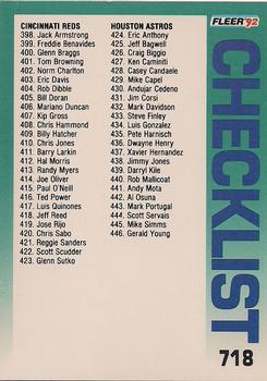 1992 Fleer #718 Checklist: Reds / Astros / Dodgers / Expos Front