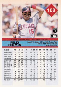 1992 Fleer #109 Felix Fermin Back