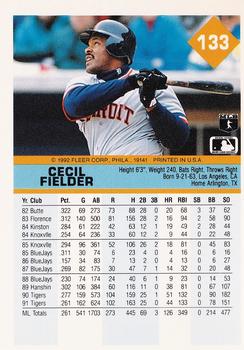 1992 Fleer #133 Cecil Fielder Back