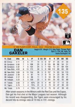 1992 Fleer #135 Dan Gakeler Back