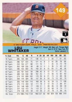 1992 Fleer #149 Lou Whitaker Back