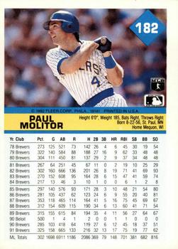 1992 Fleer #182 Paul Molitor Back