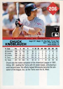 1992 Fleer #206 Chuck Knoblauch Back