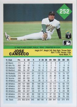 1992 Fleer #252 Jose Canseco Back