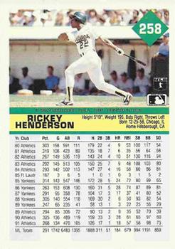 1992 Fleer #258 Rickey Henderson Back
